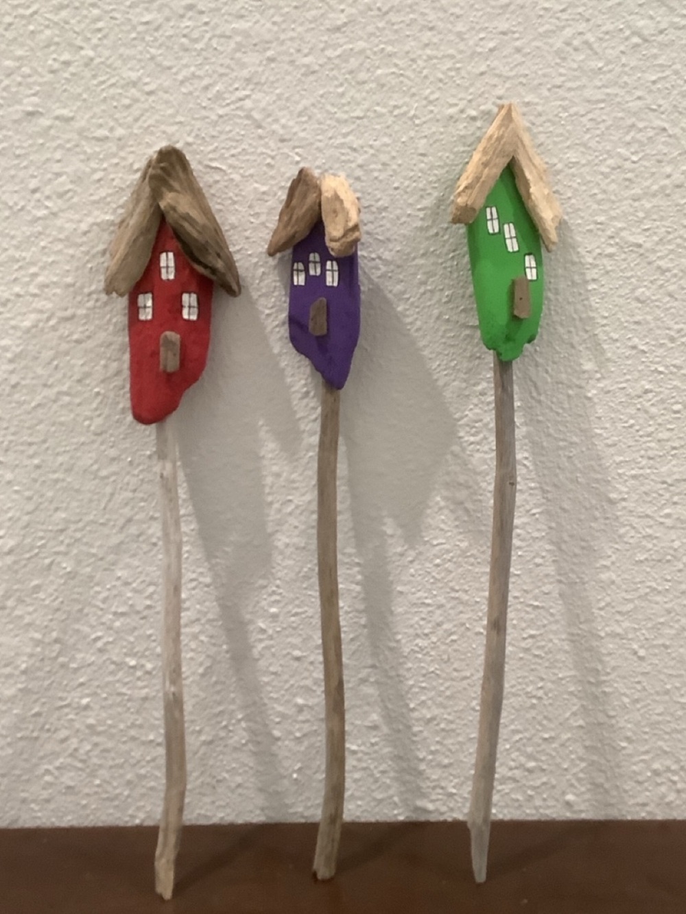 Driftwood Art, Driftwood Painted Houses Large Plant Sticks ,Coastal Decor